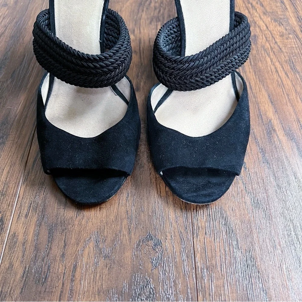 Max Mara • d'orsay wedge heels black suede braided jute open toe sandal